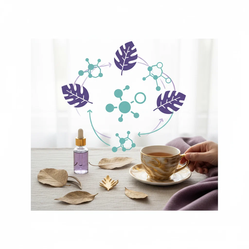 Botanical and metabolic cycle illustration representing plant extract supplement for active lifestyle
